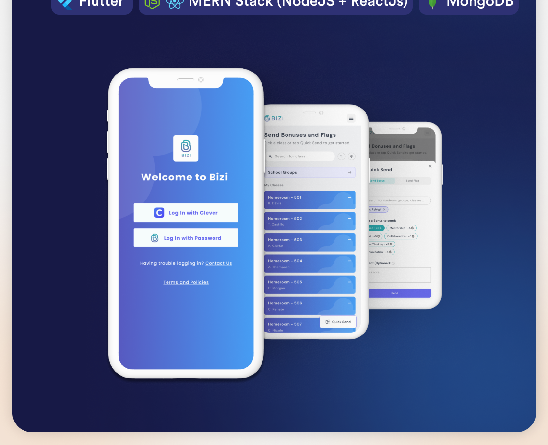 Bizi for Educators - Android and iOS apps with a web admin system